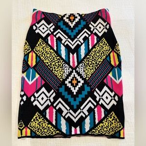 H&M Multicolor Geometric Pencil Skirt — Black, Pink, Teal, Yellow, White